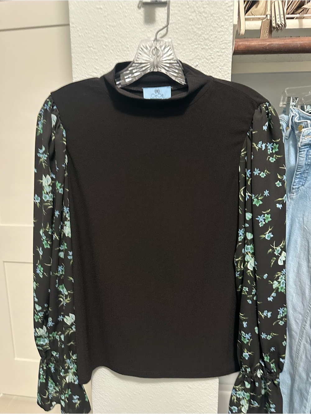 Carve Women's Black Dress with Floral Puff Sleeves